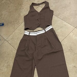 SHEIN Brown Wide Leg Jumpsuit with Vest